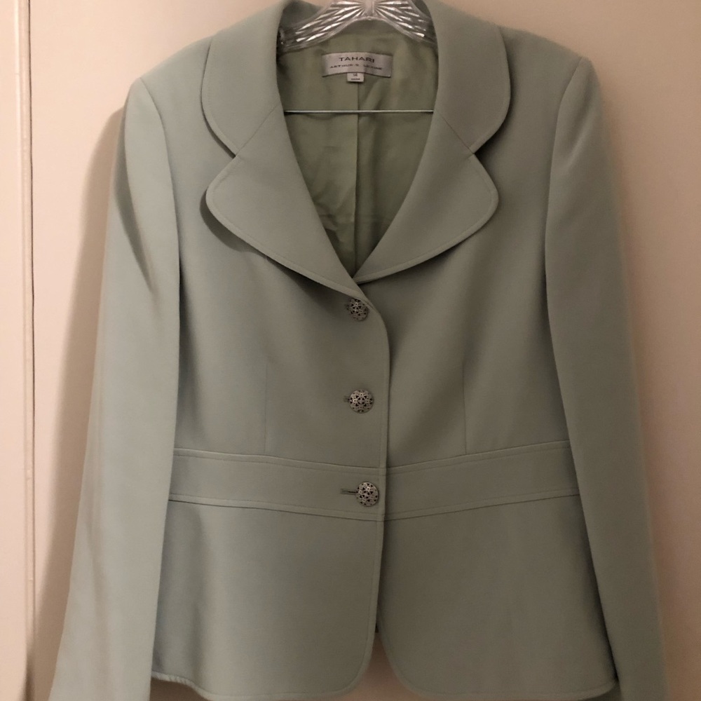 Tahari ASL Women's Light Mint Tailored Blazer with matching pencil skirt